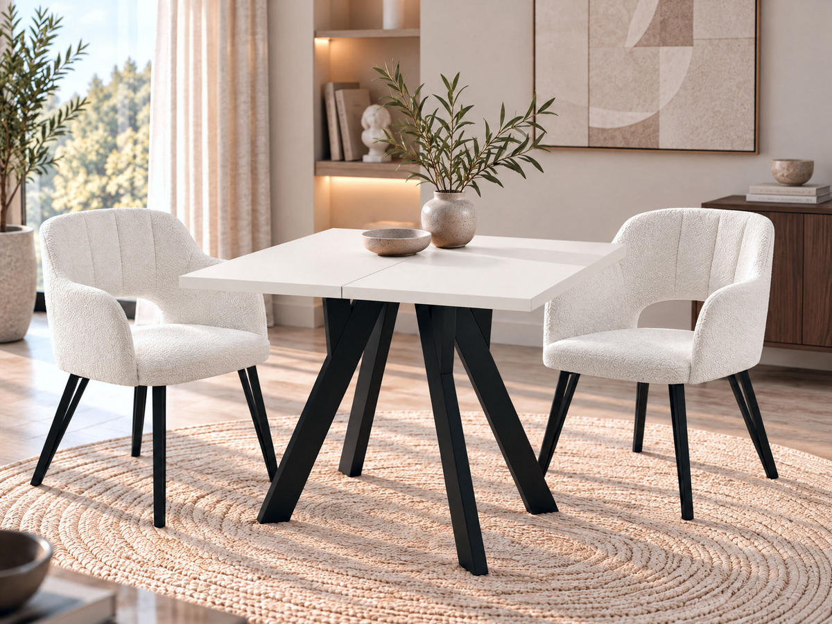 STÔL Clover Štvorcový Rozkladací s Čiernymi Bukovými Nohami – Biely – 100 x 100 / 200 cm - čierna/biela, drevo/kompozitné drevo (100/200/76.5cm) - WFL GROUP