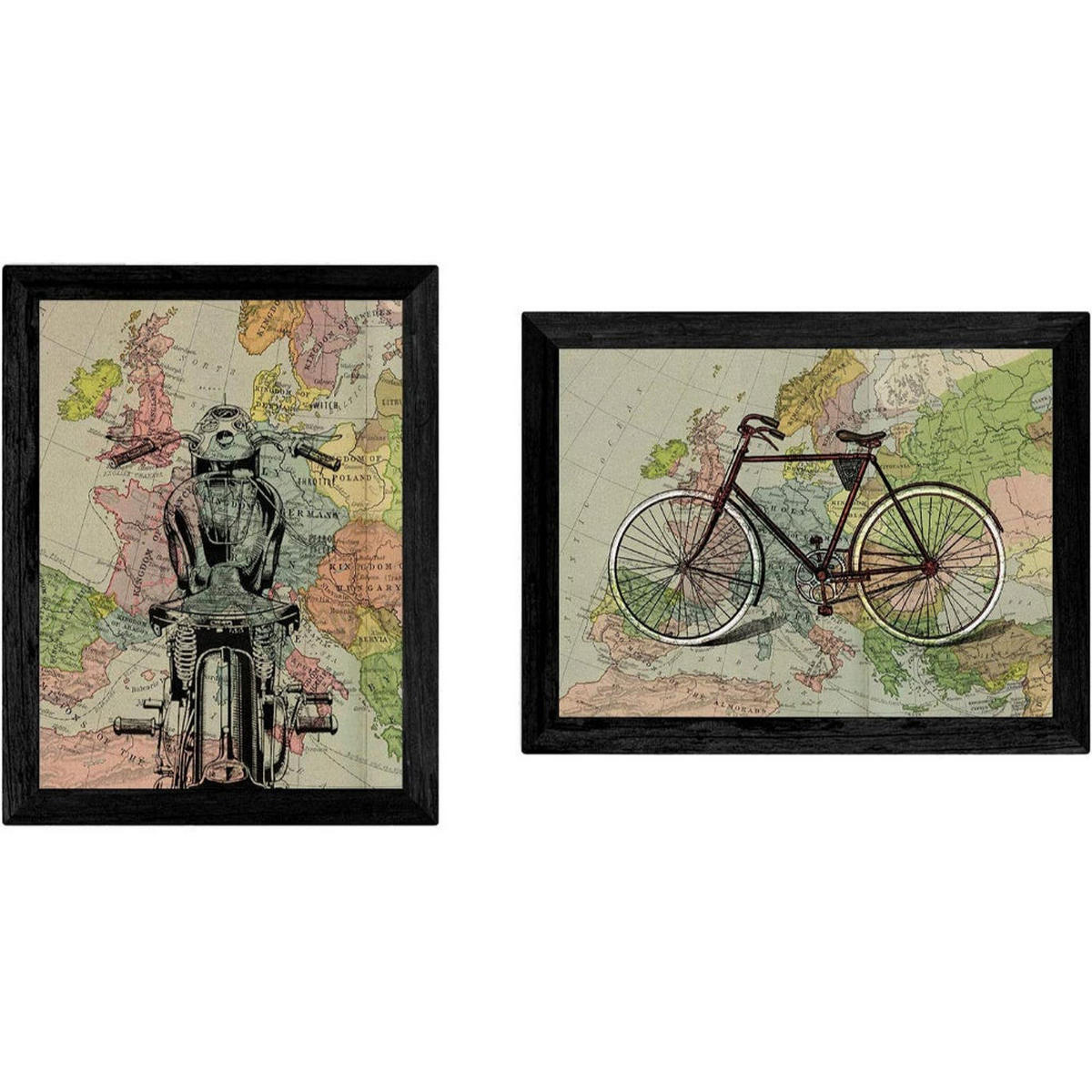 POSTER Set Mit 2 Fahrrad Und Motorrad In Europa. A4 Rahmenlos - Klar, Papier (29.7/5/21cm) - Nacnic