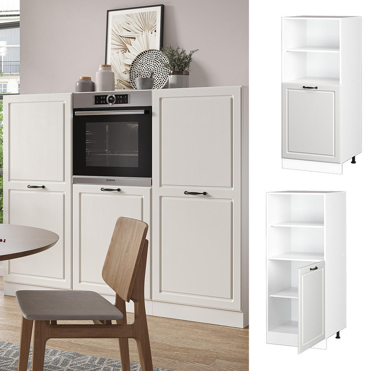 HERDUMBAUSCHRANK R-Line Weiß Landhaus 60 cm - Weiß, Holzwerkstoff (60/143/57cm) - Vicco