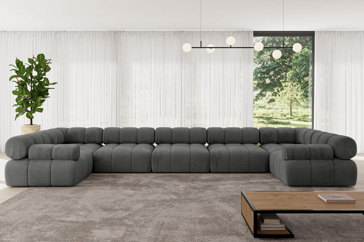 WOHNLANDSCHAFT modulares Sofa Birno-U3 - 475x190x70 cm Dunkelgrau Velours - Dunkelgrau, Holzwerkstoff/Textil (475/70/190cm) - ALTDECOR