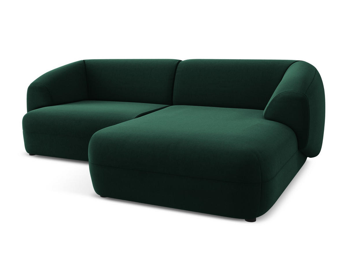 ECKSOFA Links Samt Stoff Grün - Dunkelgrün/Schwarz, Kunststoff/Textil (156/280cm) - Makamii