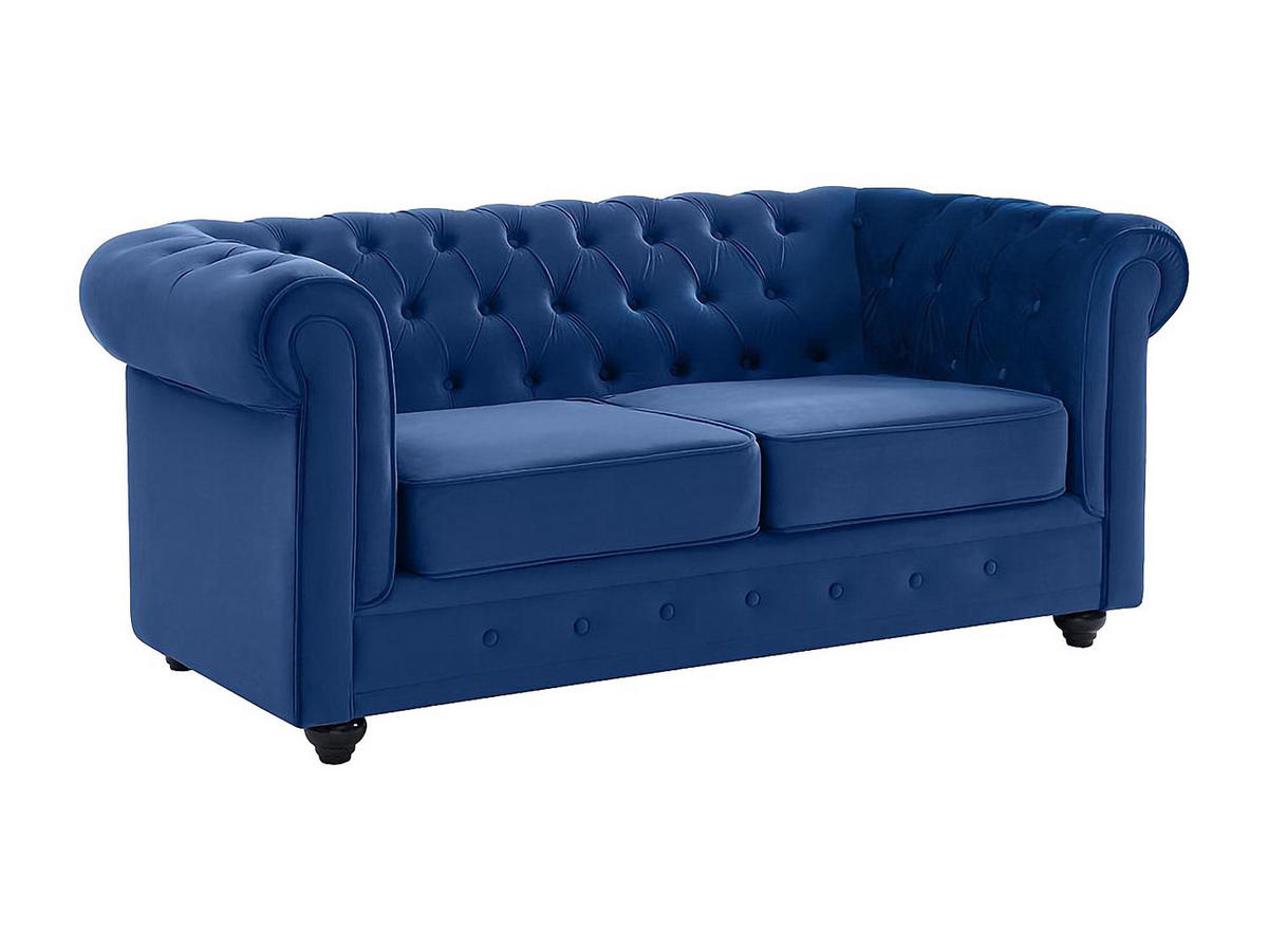 SOFA 2-Sitzer - Samt - Dunkelblau - CHESTERFIELD - Blau, Textil (168/72/88cm) - Vente-Unique
