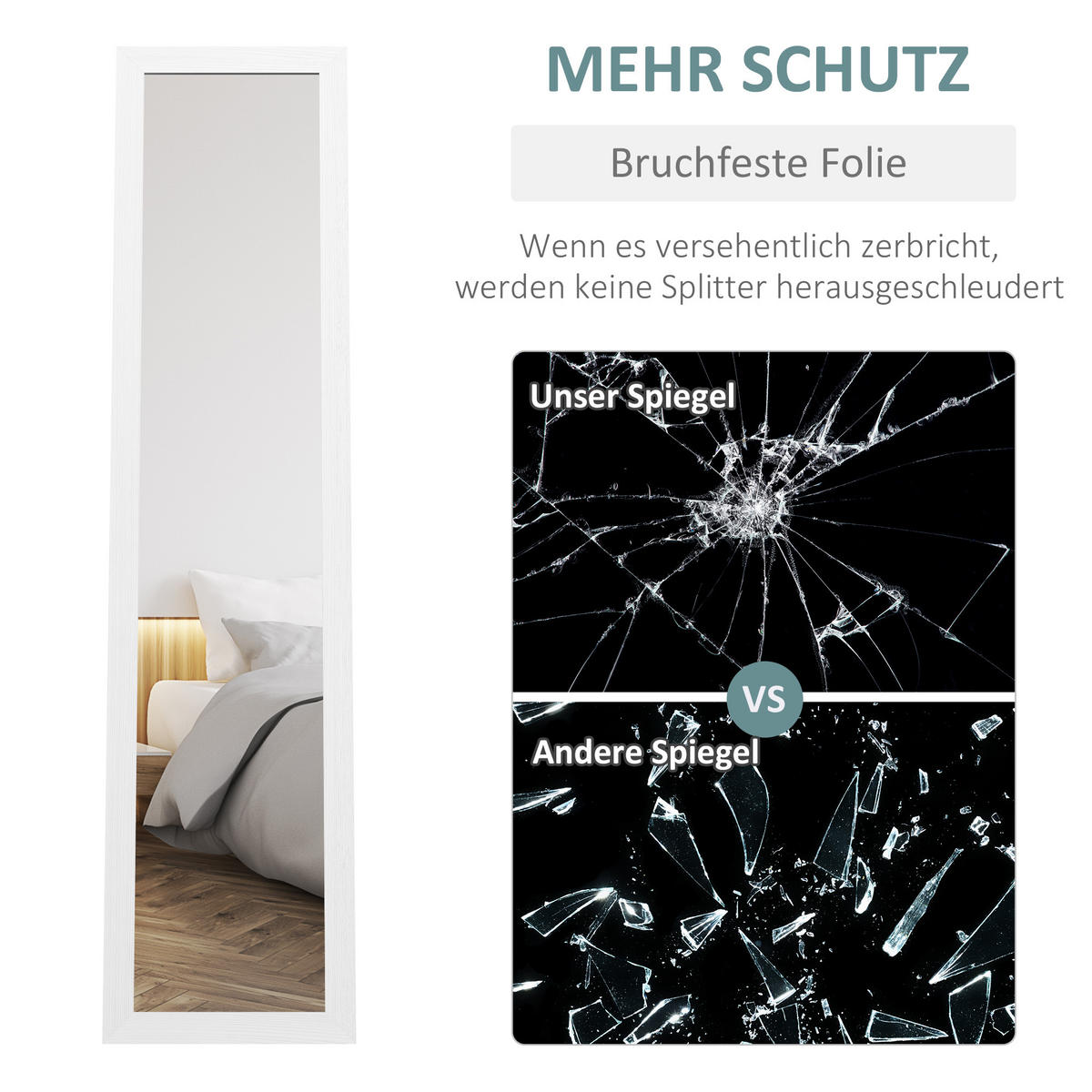 STANDSPIEGEL mit Ständer, freistehend, für Schlafzimmer, Flur, Alu, Weiß - Weiß, Glas (40/155/37cm) - HOMCOM
