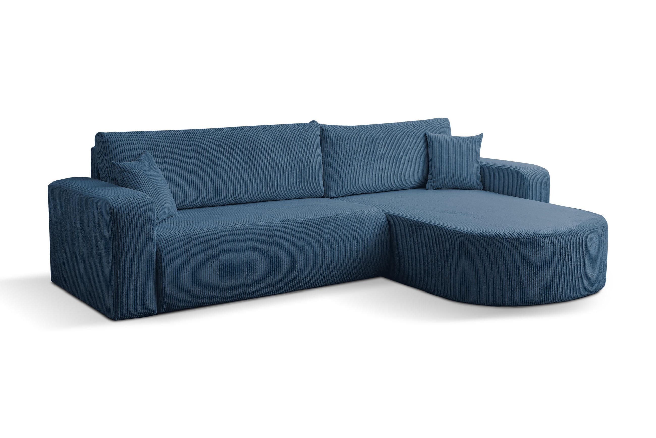 ECKSOFA TOKIO mit Schlaffunktion und Bettkasten, Farbe: Blau, Cordstoff, Ottomane Universal - Blau, Textil (275/170cm)