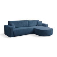 ECKSOFA TOKIO mit Schlaffunktion und Bettkasten, Farbe: Blau, Cordstoff, Ottomane Universal - Blau, Textil (275/170cm)