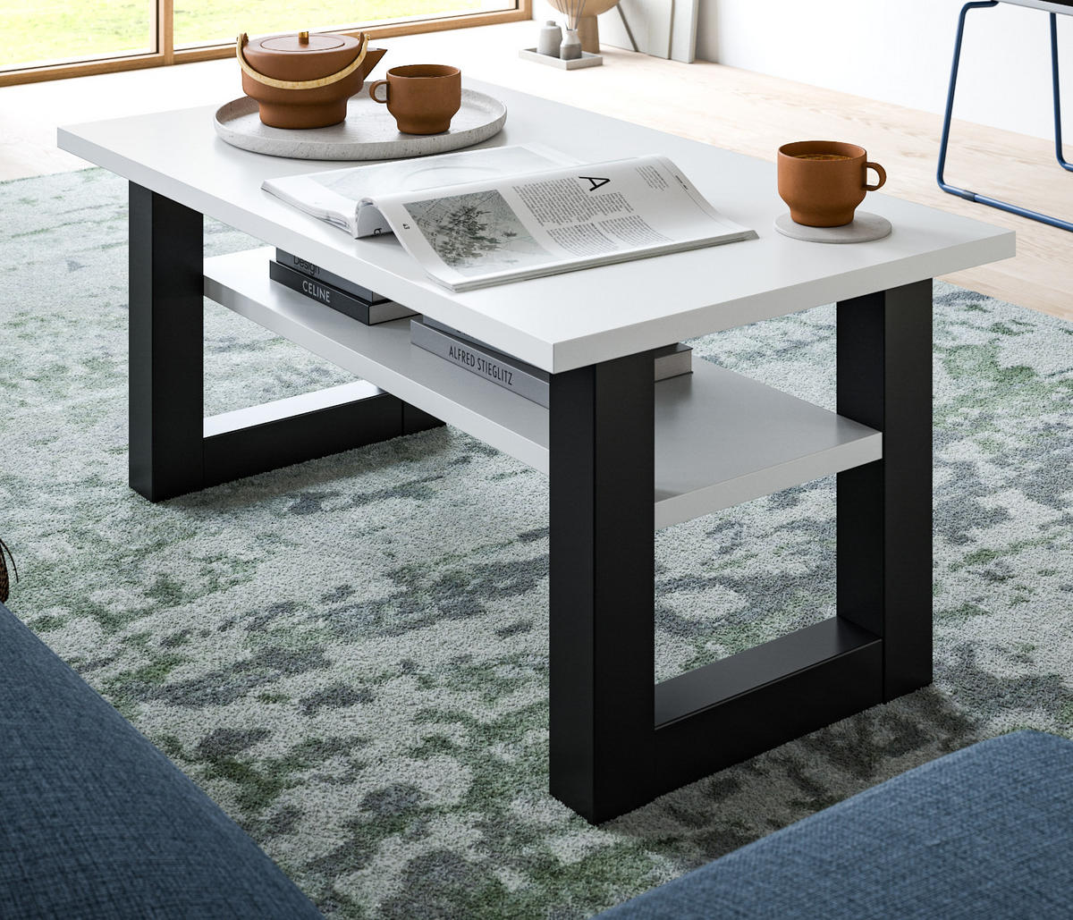 COUCHTISCH weiß, grau 90 x 50 cm, Wohnzimmertisch mit Ablage - Weiß/Grau, Holzwerkstoff/Metall (90/50/42cm) - Inn.Furn
