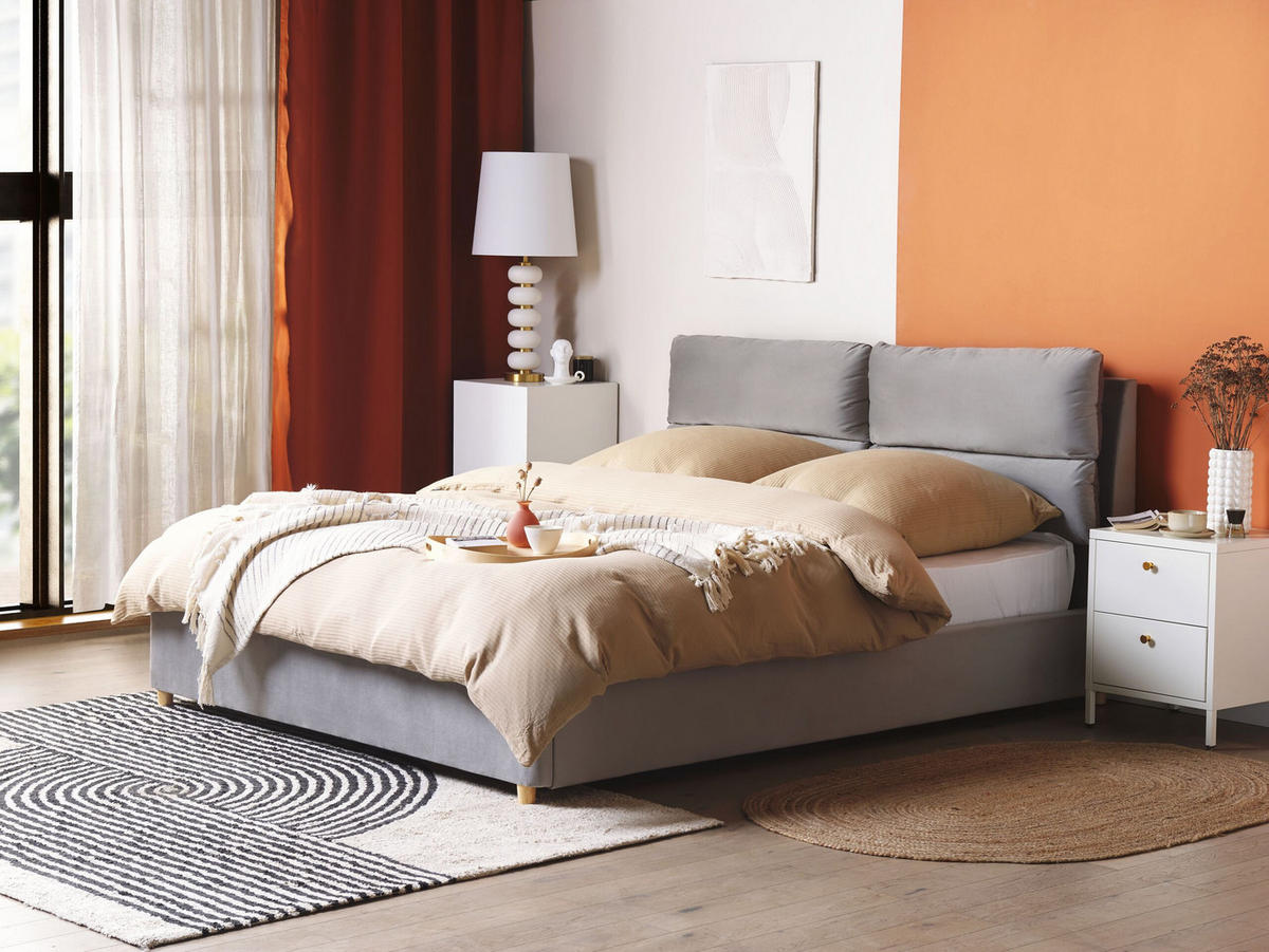POLSTERBETT 160/200cm Hellgrau Batilly - Hellgrau, Textil (160/200cm) - Beliani