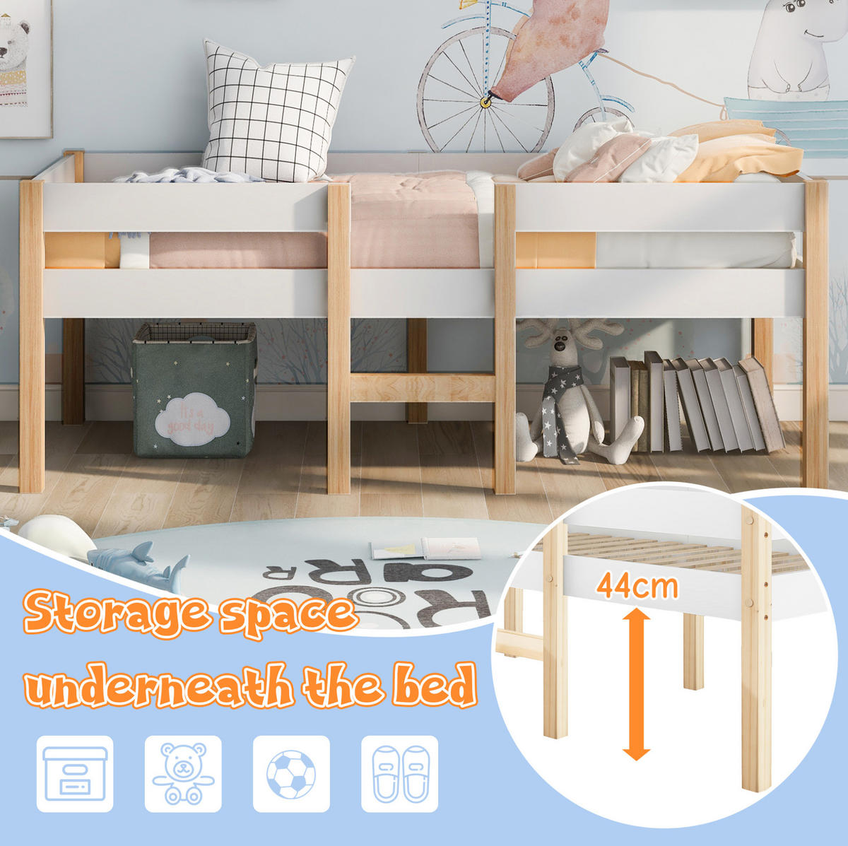 HOCHBETT 90/200 cm Weiß aus Kiefer-Massivholz mit Schubladen und Rausfallschutz - Weiß, Holz (90/200cm) - OKMYHOME