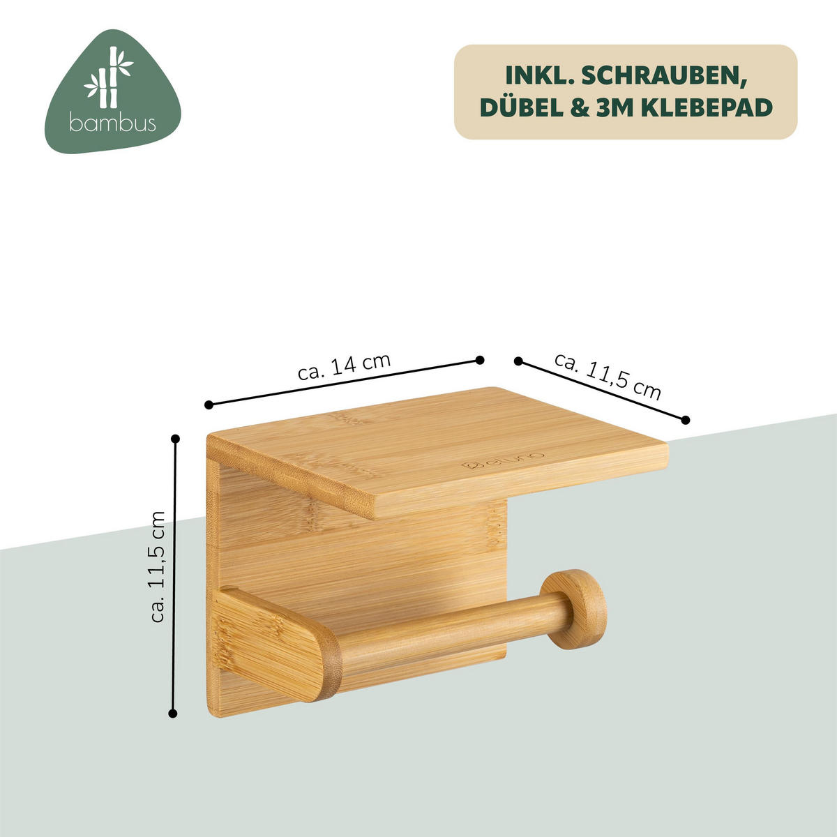 TOILETTENPAPIERHALTER, Bambus, zum Kleben - Braun, Holz (20/4/11.5cm) - eluno