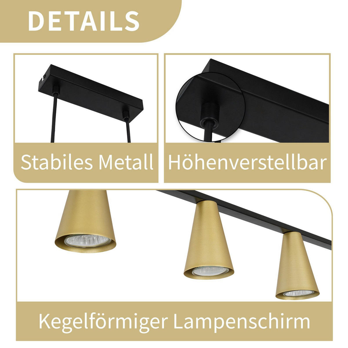 PENDELLEUCHTE Aurora 70/7/160 cm - Goldfarben, Metall (70/7/160cm) - ZMH