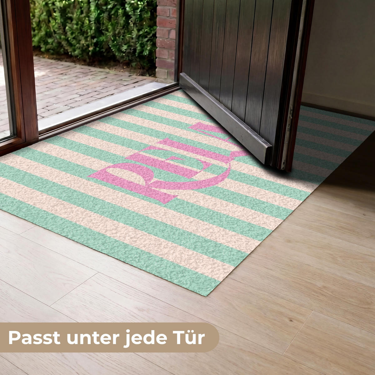 FUSSMATTE Rosa – Grün – Streifen – Entspannung 120x80 cm - Mintgrün, Kunststoff (120/0.4cm) - MuchoWow