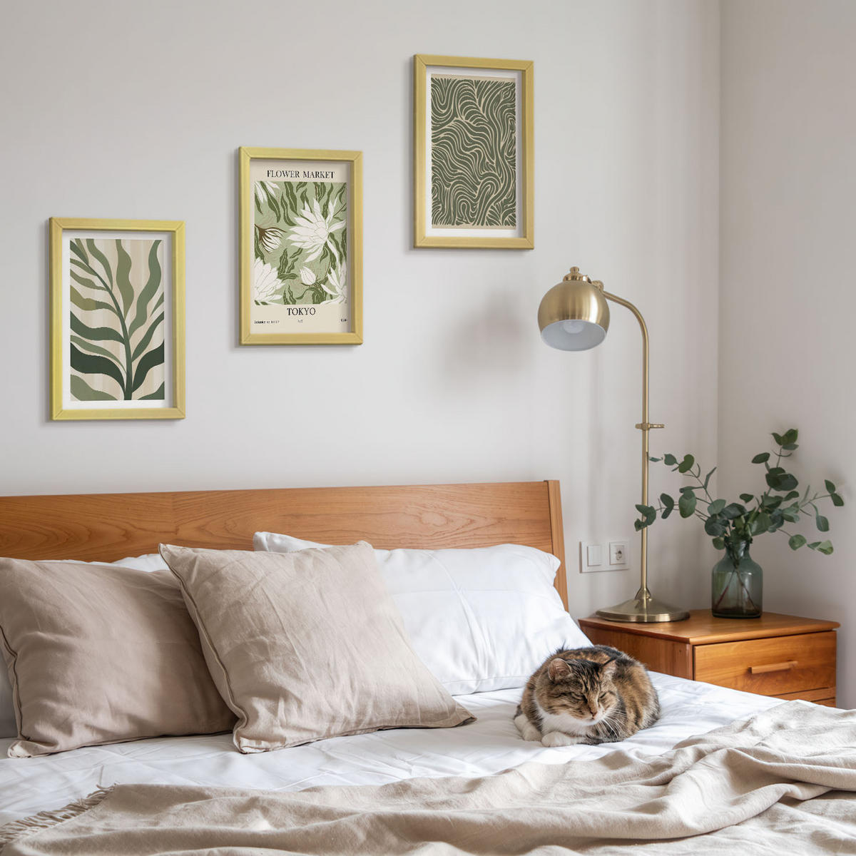 BILDER SET 3er Set - 20x30 cm Goldrahmen - Pflanzenmuster, Boho-Dekorationen - Goldfarben, Kunststoff (20/30cm) - TULUP