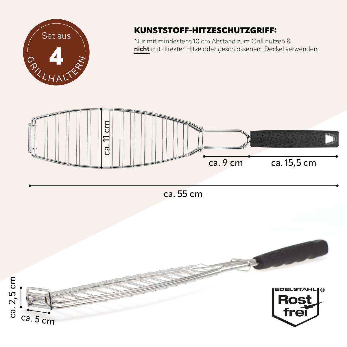 FISCH-GRILLHALTER, schwarz - Edelstahlfarben, Metall (10/54.5/2.5cm) - bremermann