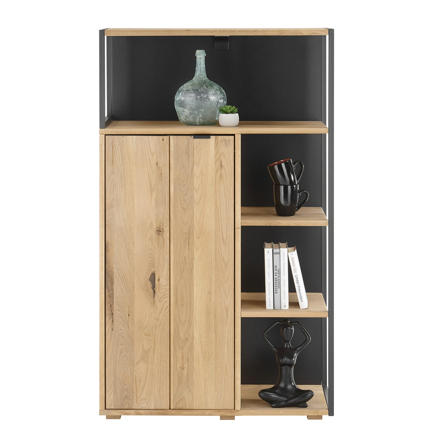 MASSIVES HIGHBOARD - Wildeiche / Schwarz - Wildeiche/Schwarz, Holz/Metall (82/137/40cm) - home24