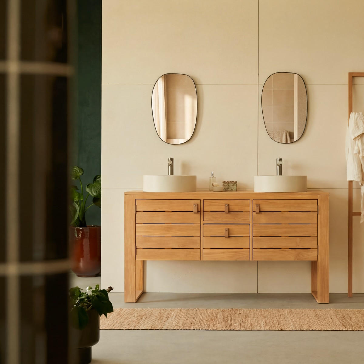 WASCHTISCHUNTERSCHRANK Minimalys Natur aus Teak - Naturfarben, Holz (145/78/50cm) - Tikamoon