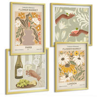 BILDER SET 4er Set - 50x50 cm & 40x60 cm Goldrahmen - Blumenmuster aus europäischen Städten - Goldfarben, Kunststoff (50/50cm) - TULUP