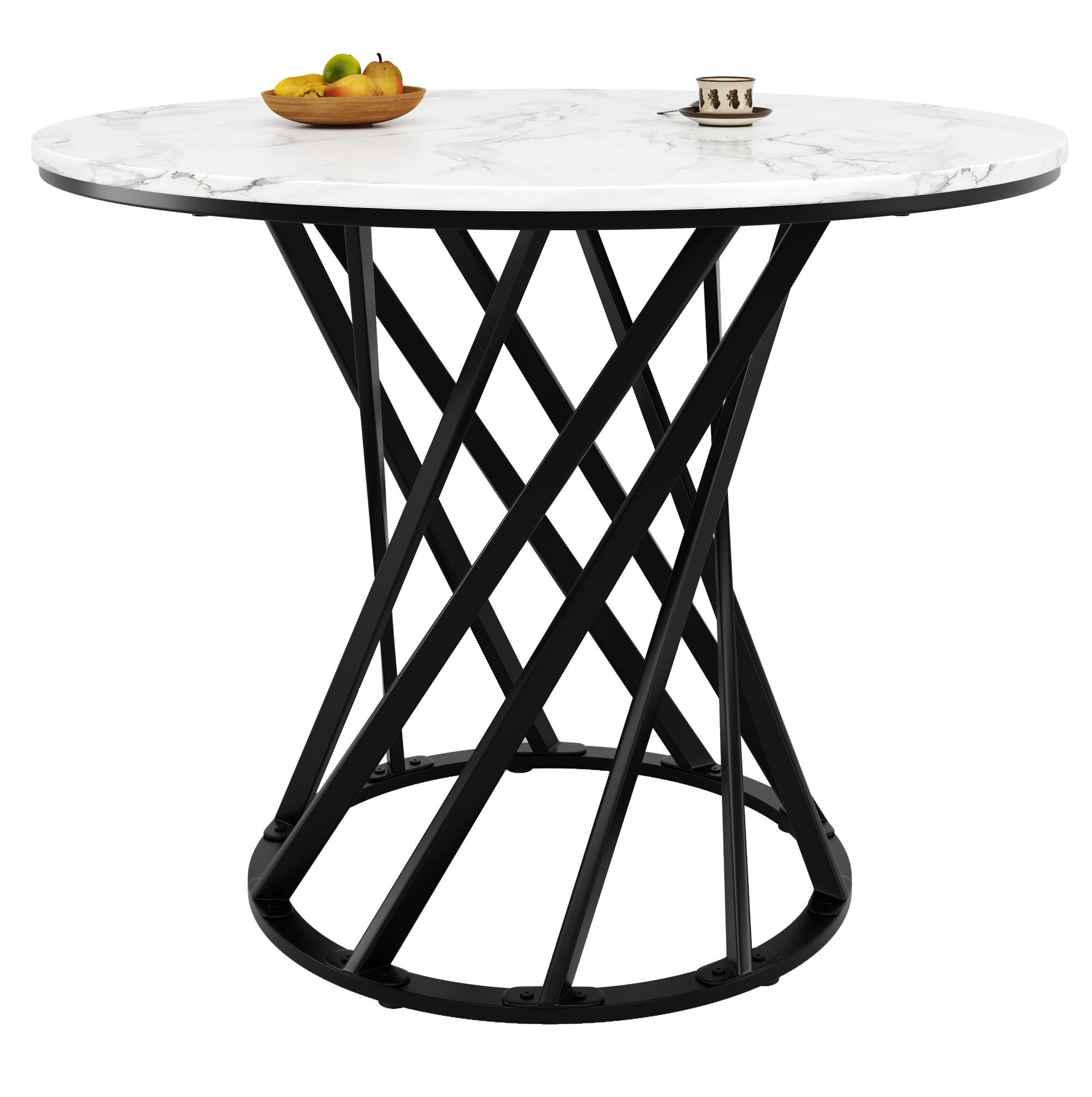 ESSTISCH 80/80/76 cm schwarz weiß mit verstellbaren Bodengleitern aus MDF und Metall - Schwarz, Holzwerkstoff (80/80/76cm) - OKWISH