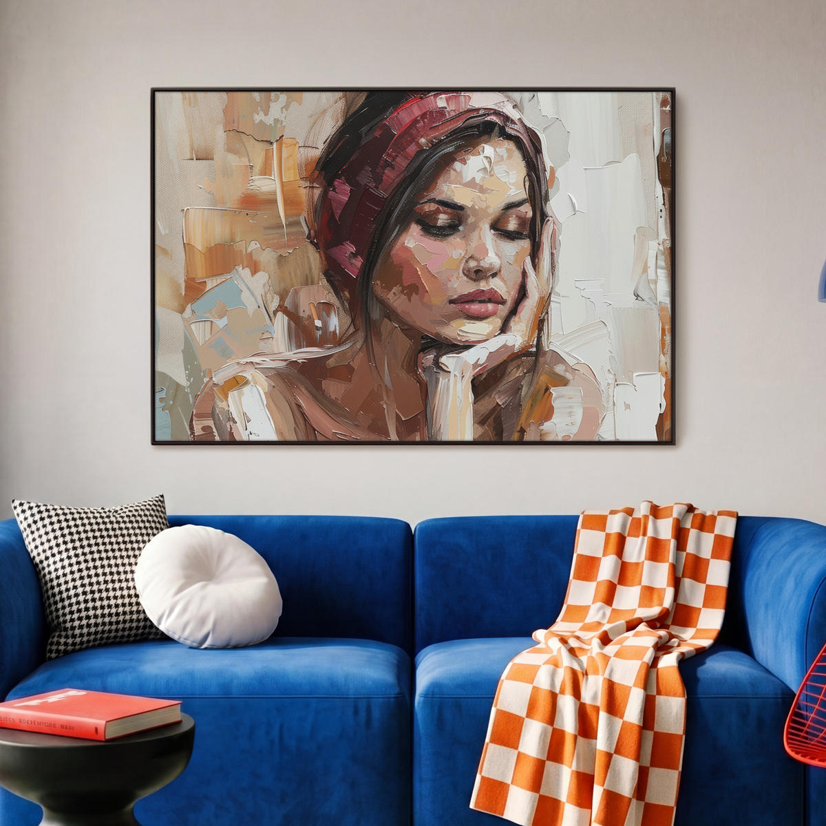 LEINWAND Bilder mit Rahmen - Frau - Lackierung - Porträt - Modern - 90x60 - Altrosa, Textil (90/60cm) - MuchoWow