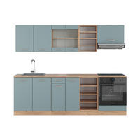 KÜCHENZEILE R-Line Blau-Grau/Goldkraft Eiche 240 cm, AP Eiche - Eiche Wotan/Blaugrau, Holzwerkstoff (240/81.6/60cm) - Vicco