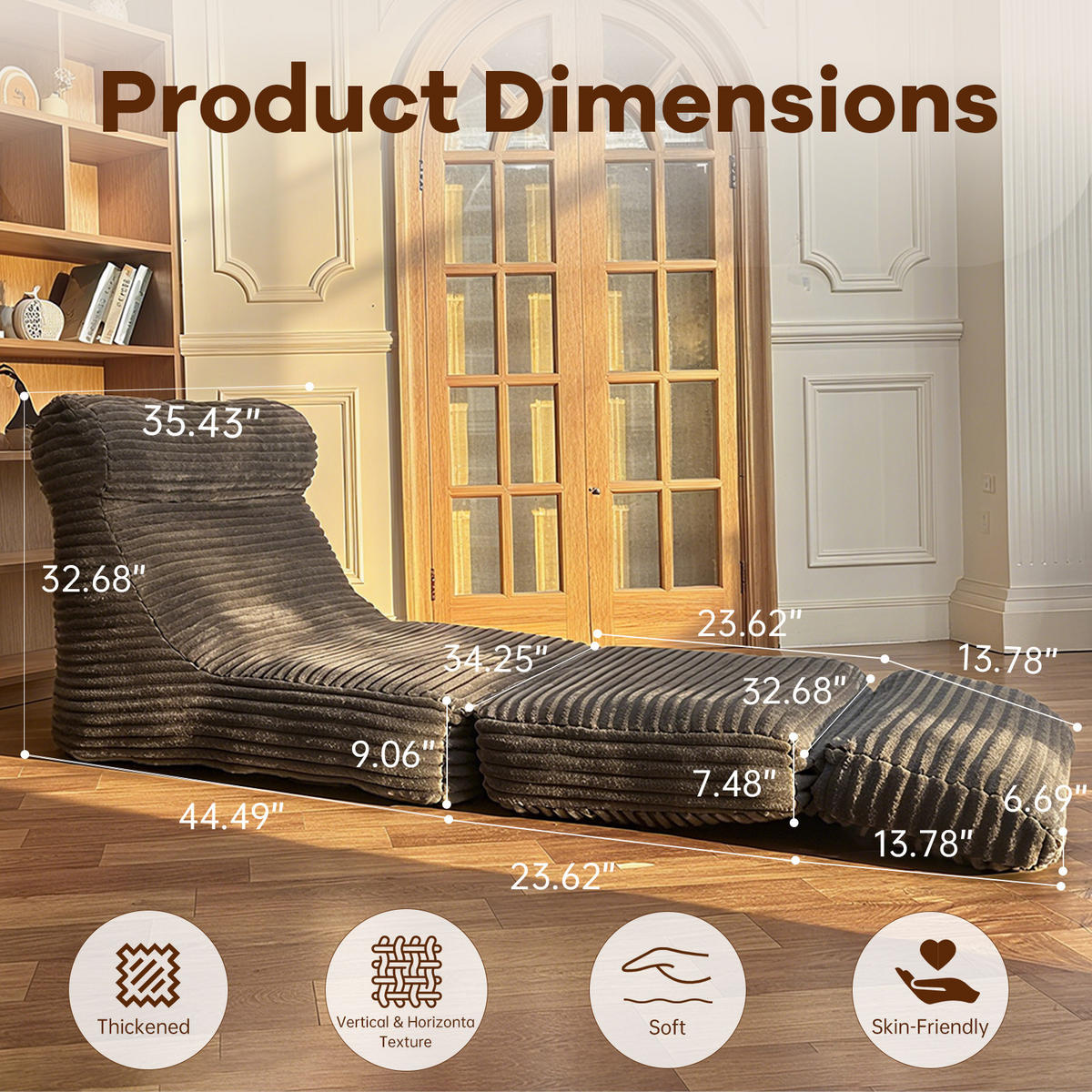 SCHLAFSESSEL 2-in-1 Bodensofa & Schlafsessel in Cord-Optik Montagefreii - Schwarz, Textil (83/83/83cm) - Urban Meuble