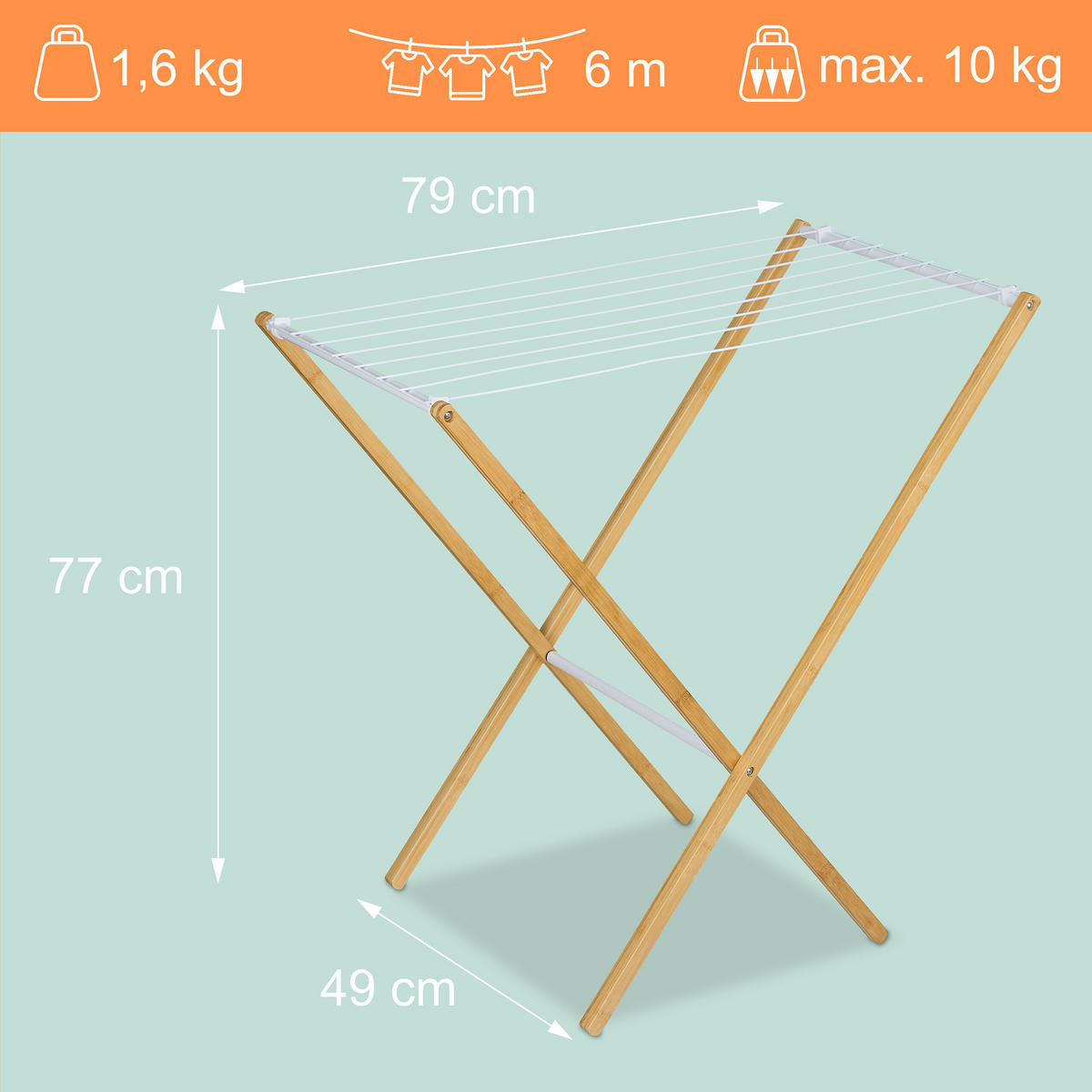 SUŠIAK na prádlo - viacfarebná, kov/drevo (79/77/49cm) - Relaxdays