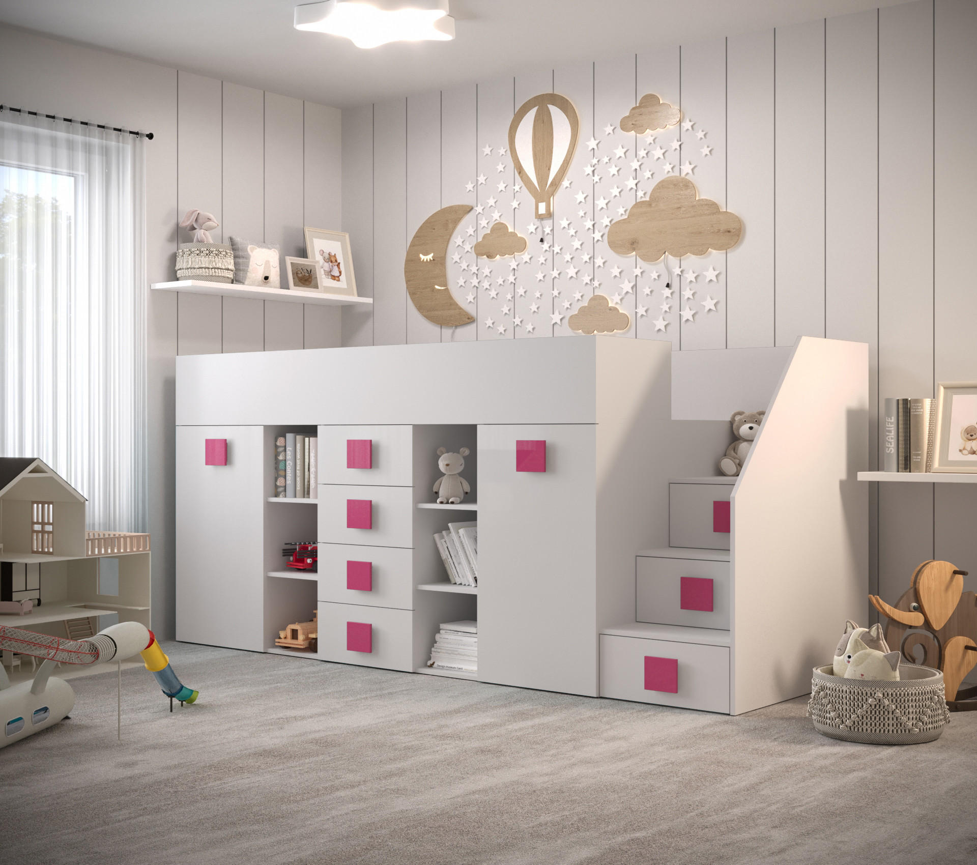 HOCHBETT 248,5/93/123 - Pink/Weiß, Holz (90/200cm) - MÖBEL KRYSPOL