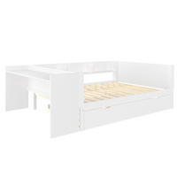 HOLZBETT 140/200 cm DE-04768, mit Schreibtisch, Rollbett und Regalen in Weiß - Weiß, Holz/Holzwerkstoff (140/200cm) - ComfortXL