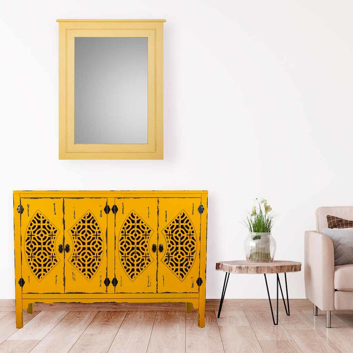 ANRICHTE aus Holz, Gelbem, 120x40x87 - Gelb, Holzwerkstoff (120/87/40cm) - Wanderlust