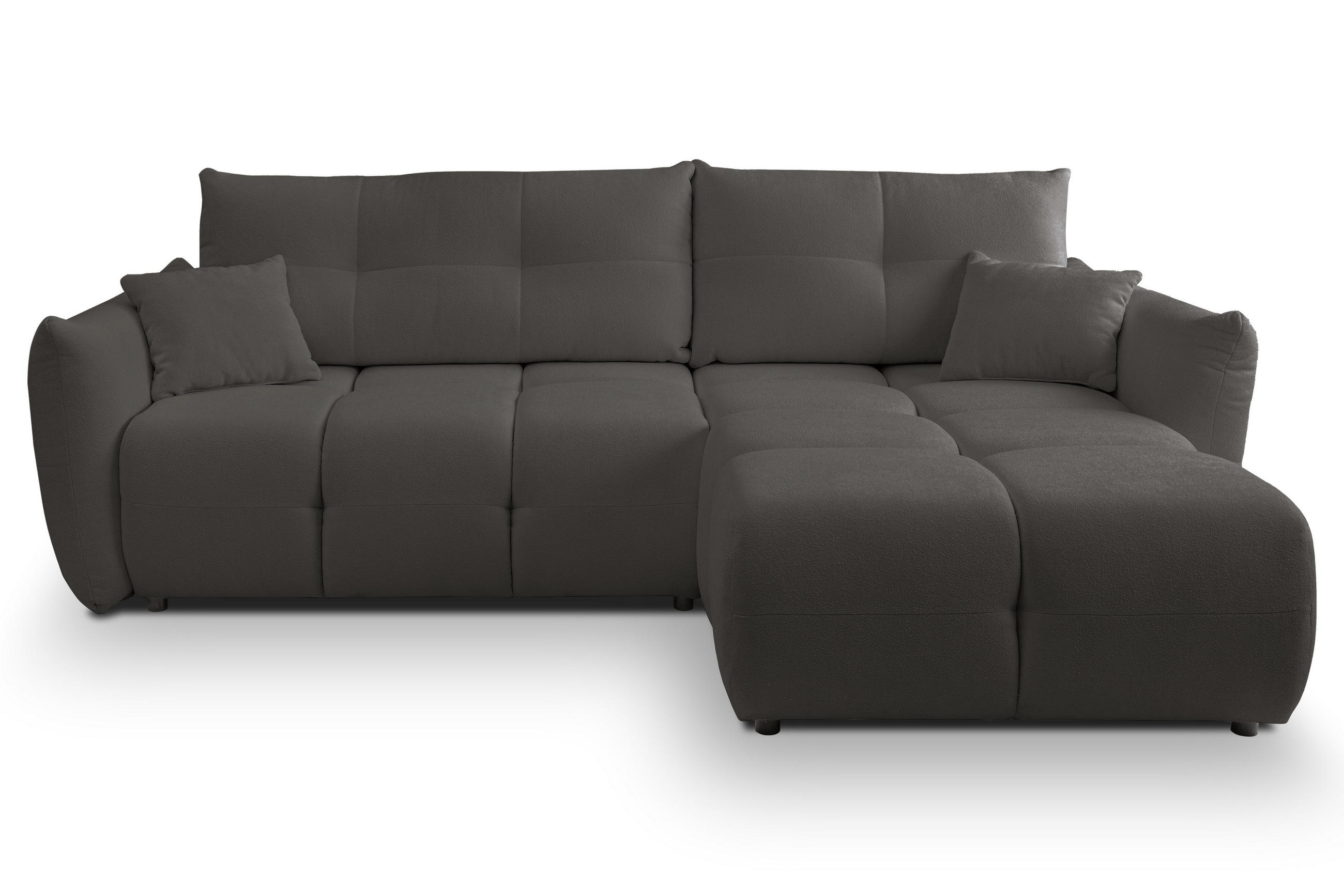 ECKSOFA MODA S Grau Geflochtener Stoff mit Schlaffunktion - Grau, Holz (257/177cm) - MASSENO