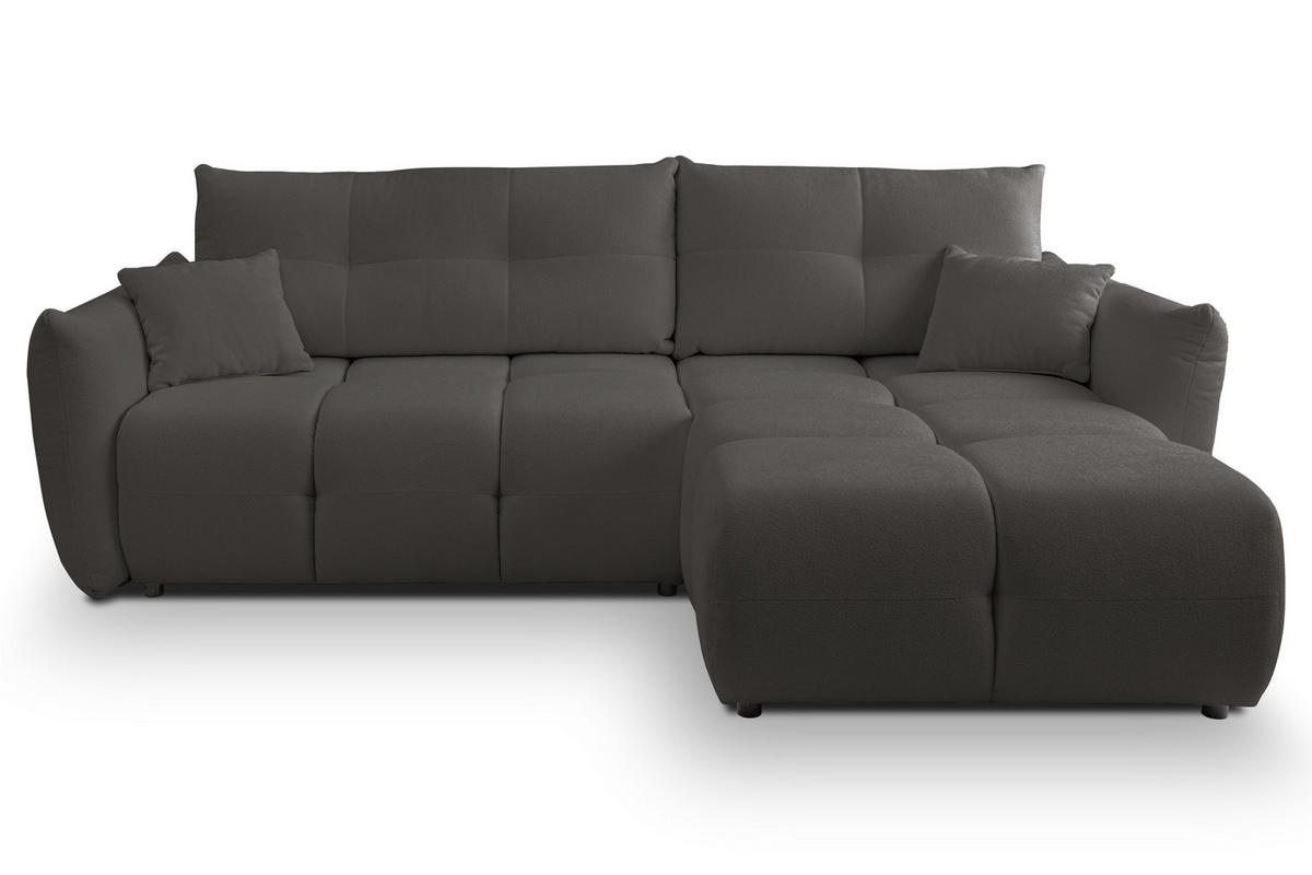 ECKSOFA MODA S Grau Geflochtener Stoff mit Schlaffunktion - Grau, Holz (257/177cm) - MASSENO