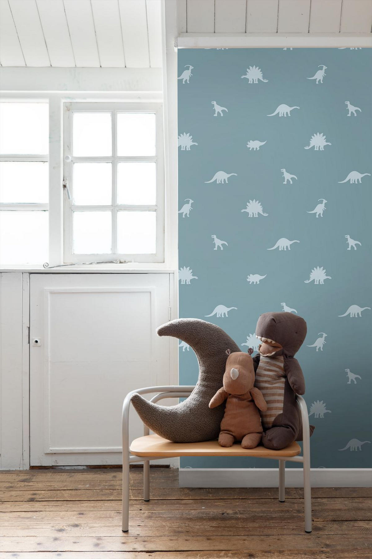 TAPETE Dinosaurier 50 x 900 cm - Blau, Papier (50/0.1cm) - ESTAhome