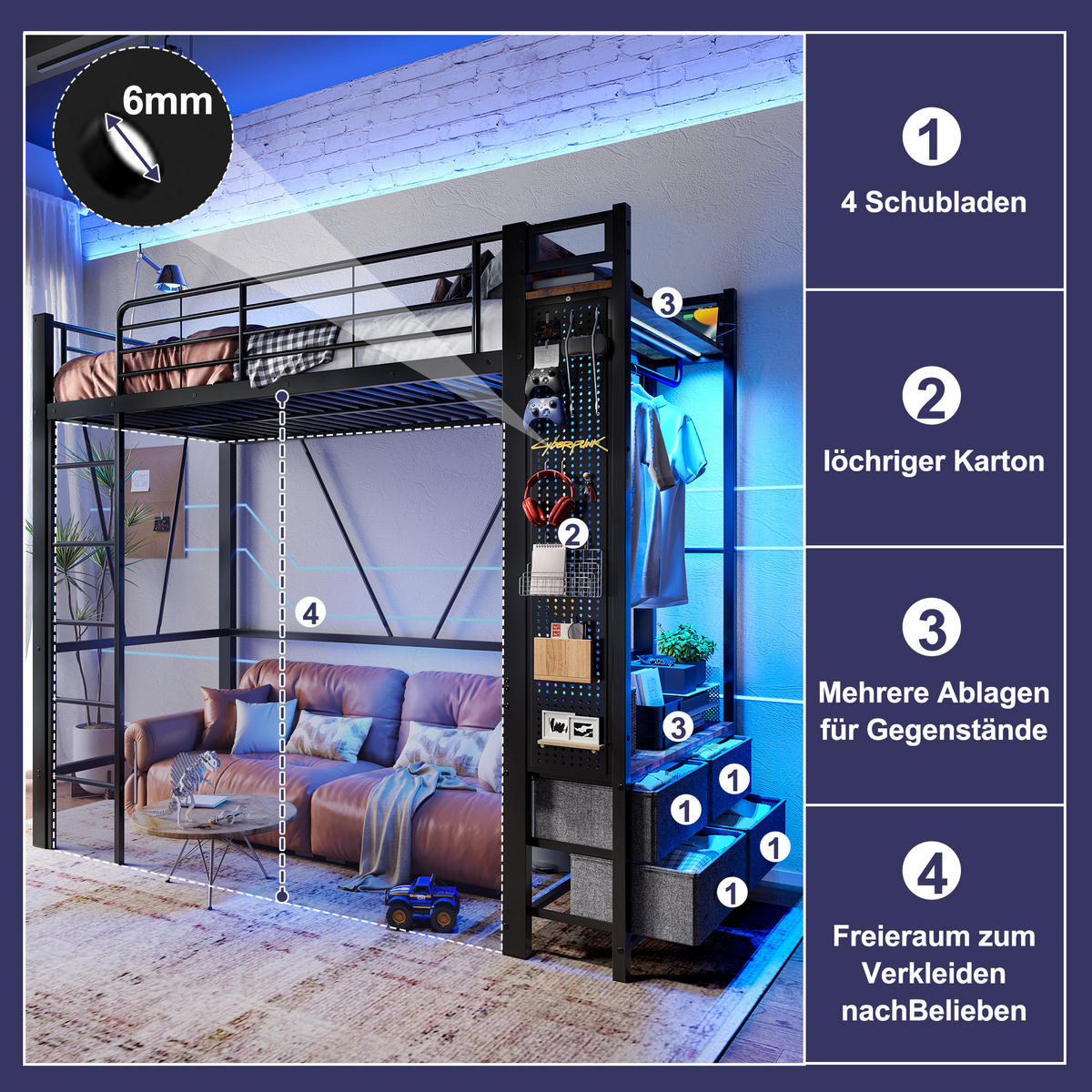 HOCHBETT 90/200 cm Schwarz mit Trockenstab und Einlegeböden aus Eisenrahmen - Schwarz, Metall (90/200cm) - OKWISH