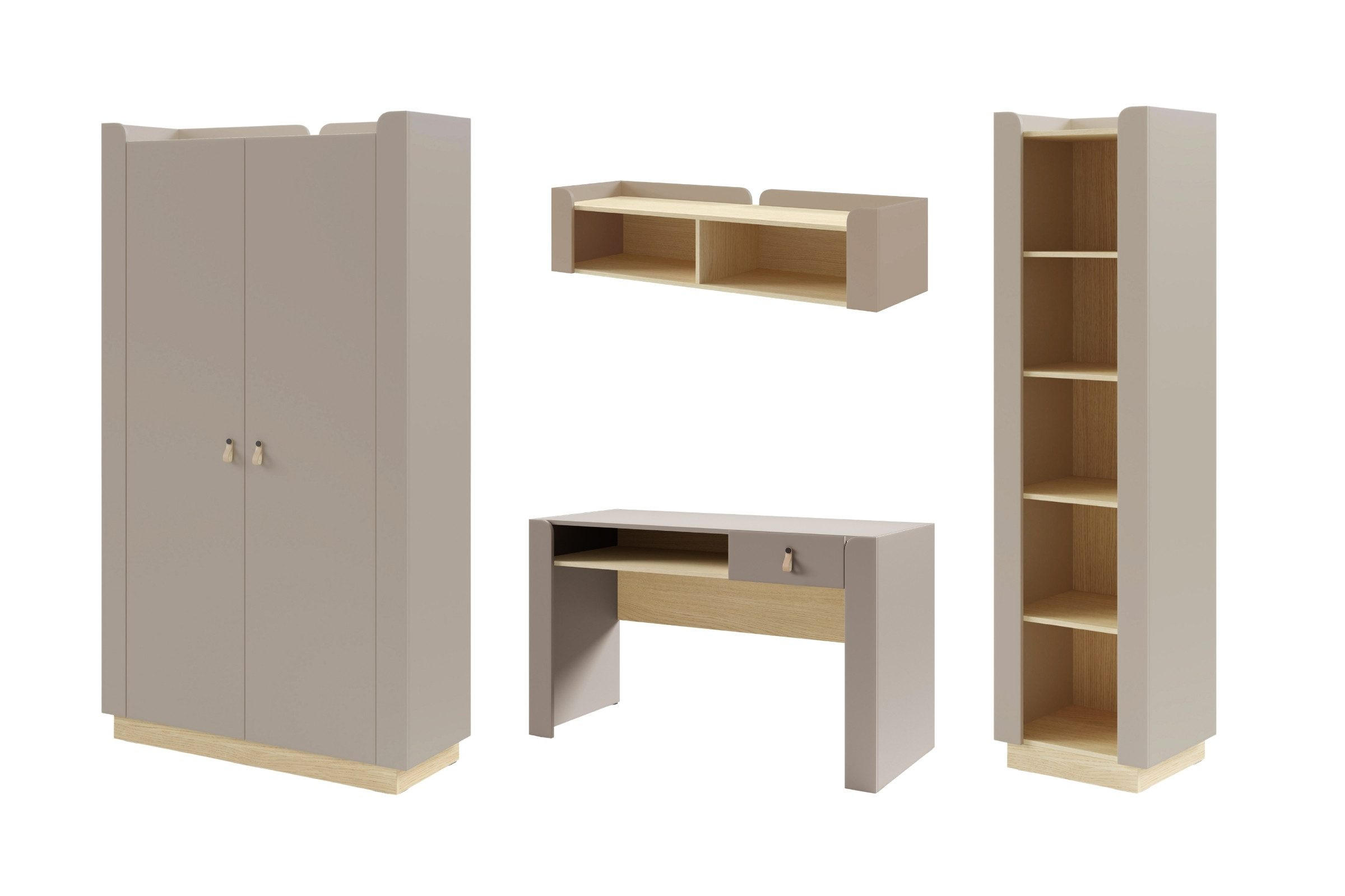 JUGENDZIMMER-SET SOVI E 4-teilig in Porcini / Eiche Mavelie - Eichefarben/Braun, Holzwerkstoff (285/201/52cm) - Deine Möbel 24