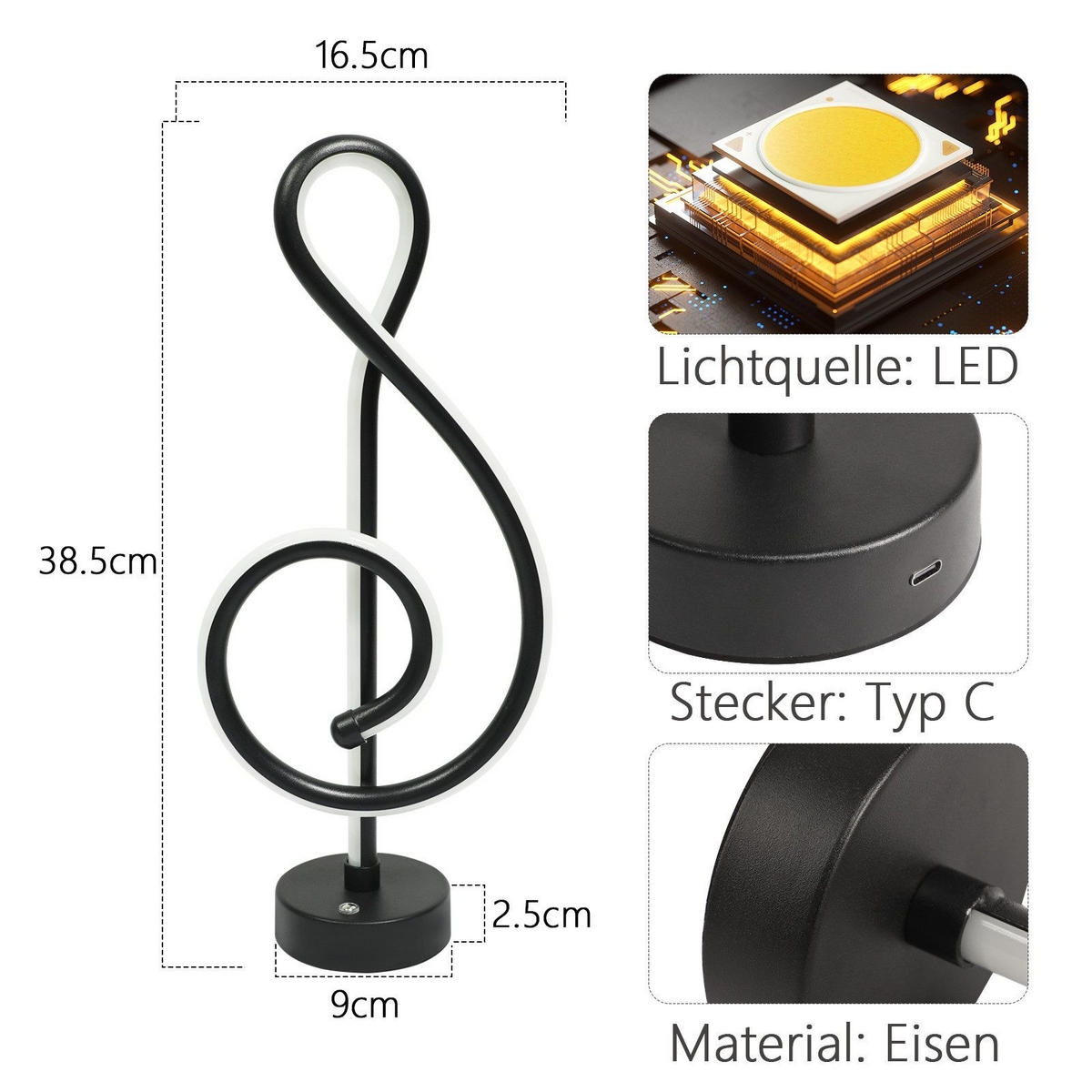 TISCHLEUCHTE Seebar 16.5/2.5/38.5 cm - Schwarz, Metall (38.5/16.5/2.5cm) - ZMH