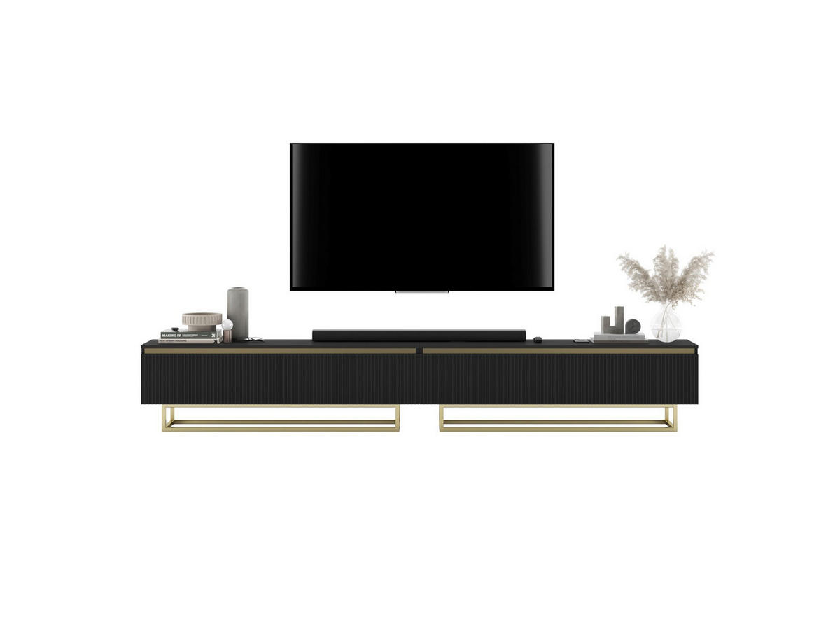 TV-LOWBOARD 2-er Set Selene Glamour Schwarz Matt mit Metallrahmen 140 cm - Goldfarben/Schwarz, Holzwerkstoff/Metall (280/44/35cm) - Meble Lindner