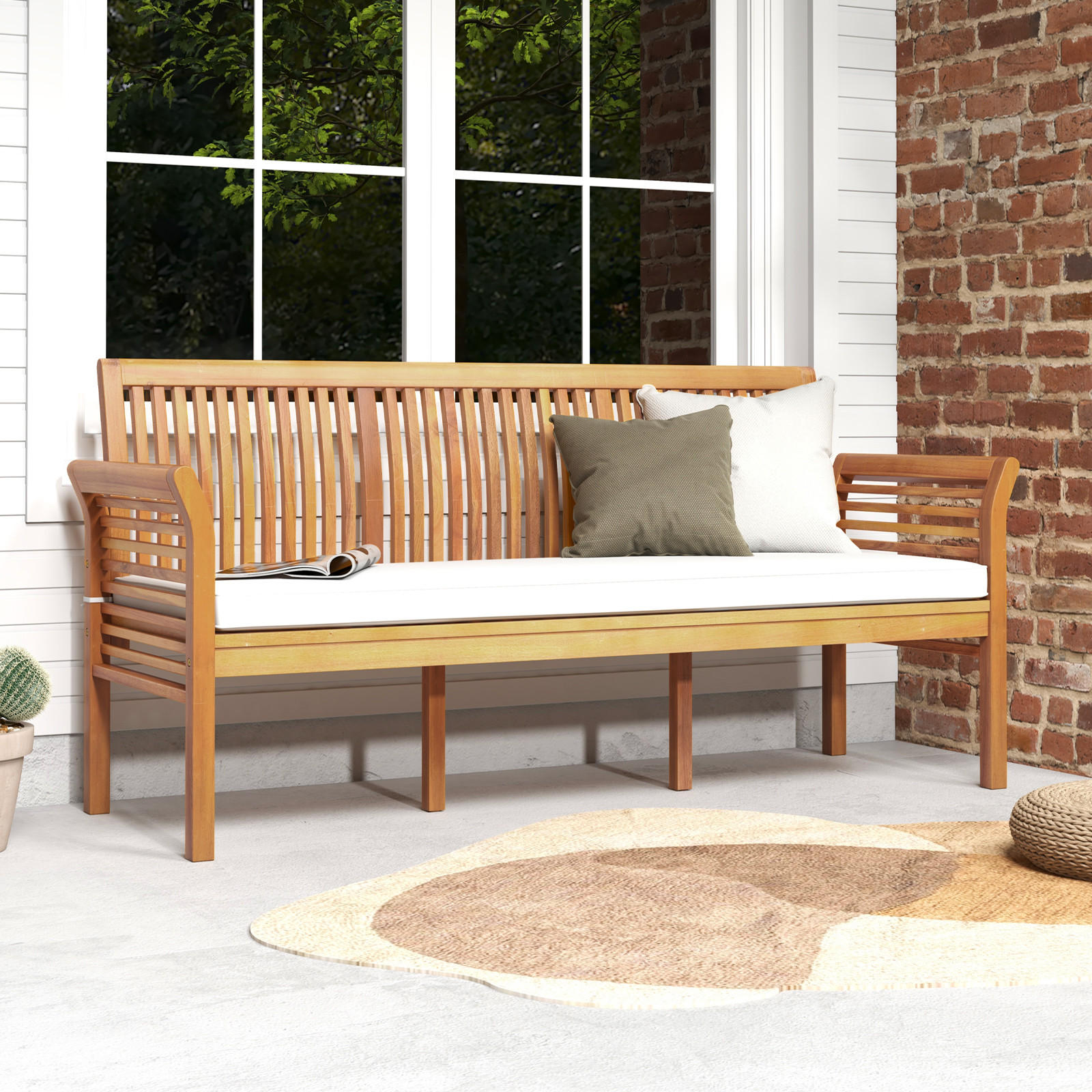 TERRASSENBANK Weiß - Weiß, Holz (59/77/159cm) - COSTWAY