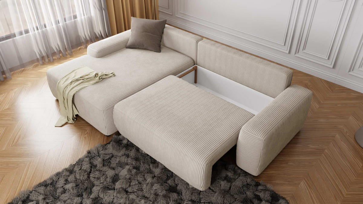 ECKSOFA Nancy Beige Cord - Beige/Schwarz, Holz/Kunststoff (264/162cm) - S-Style Möbel