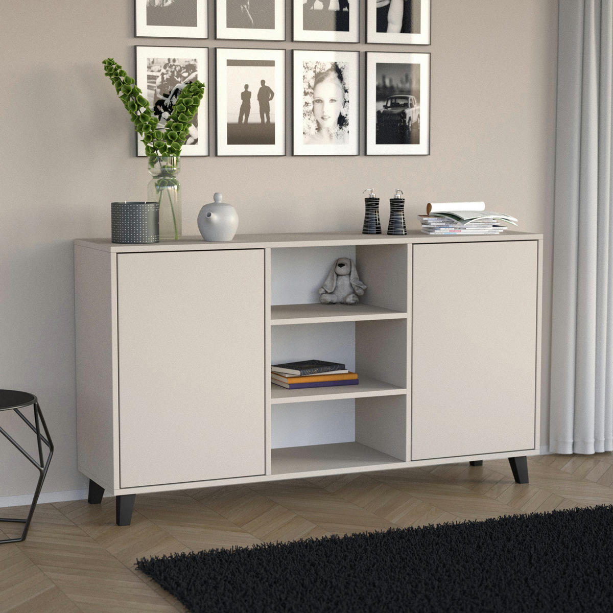 KOMMODE Home mit 2 Türen und 2 Regale, ohne Griffe, Kaschmir - Kaschmir/Schwarz, Holzwerkstoff (150/85/40cm) - Beautysofa