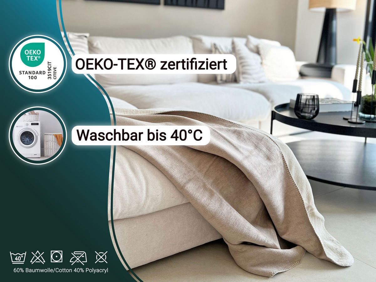 KUSCHELDECKE, 150x200 cm, 60% Baumwolle, 40% Polyacryl, Grau - Hellbraun, Naturmaterialien (150/200cm) - Zollner