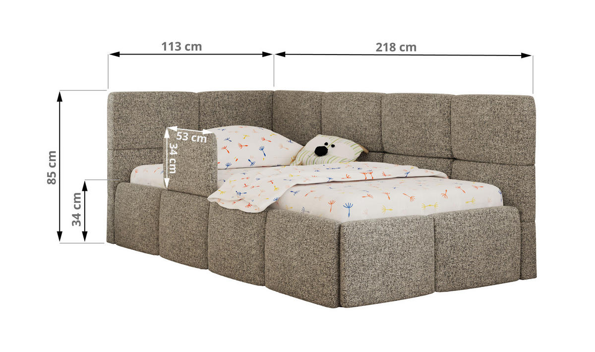 DĚTSKÁ POSTEL ARVO ALTA 90/200 - Šedá Strukturovaná látka - Pravá - šedá, textil (90/200cm) - MKS