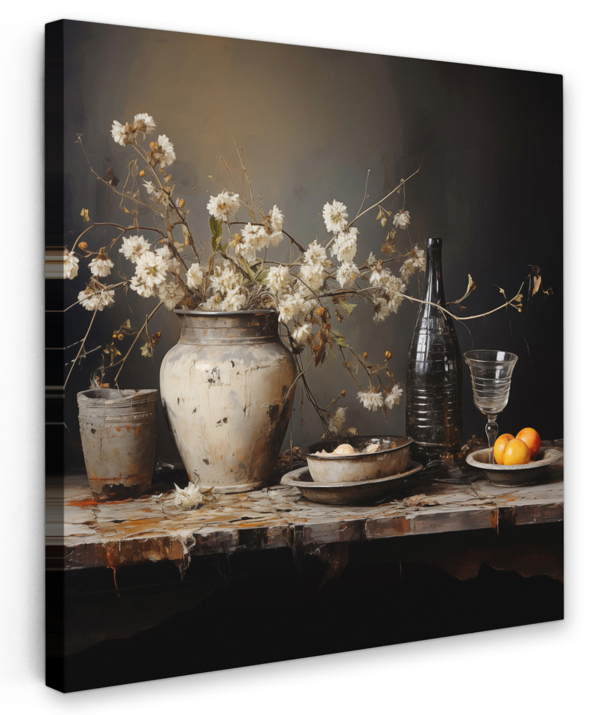 LEINWANDBILD Stilleben - Blumen - Blumenstrauß - Vase - Wein 20x20 cm - Schwarz, Textil (20/20cm) - MuchoWow