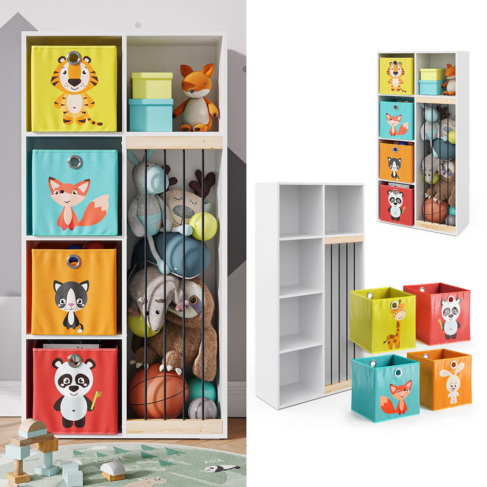 KINDERREGAL Marvin Weiß 72 x 143 cm mit 4 Faltboxen opt.1 - Weiß, Holzwerkstoff (72/143/29.1cm) - Vicco