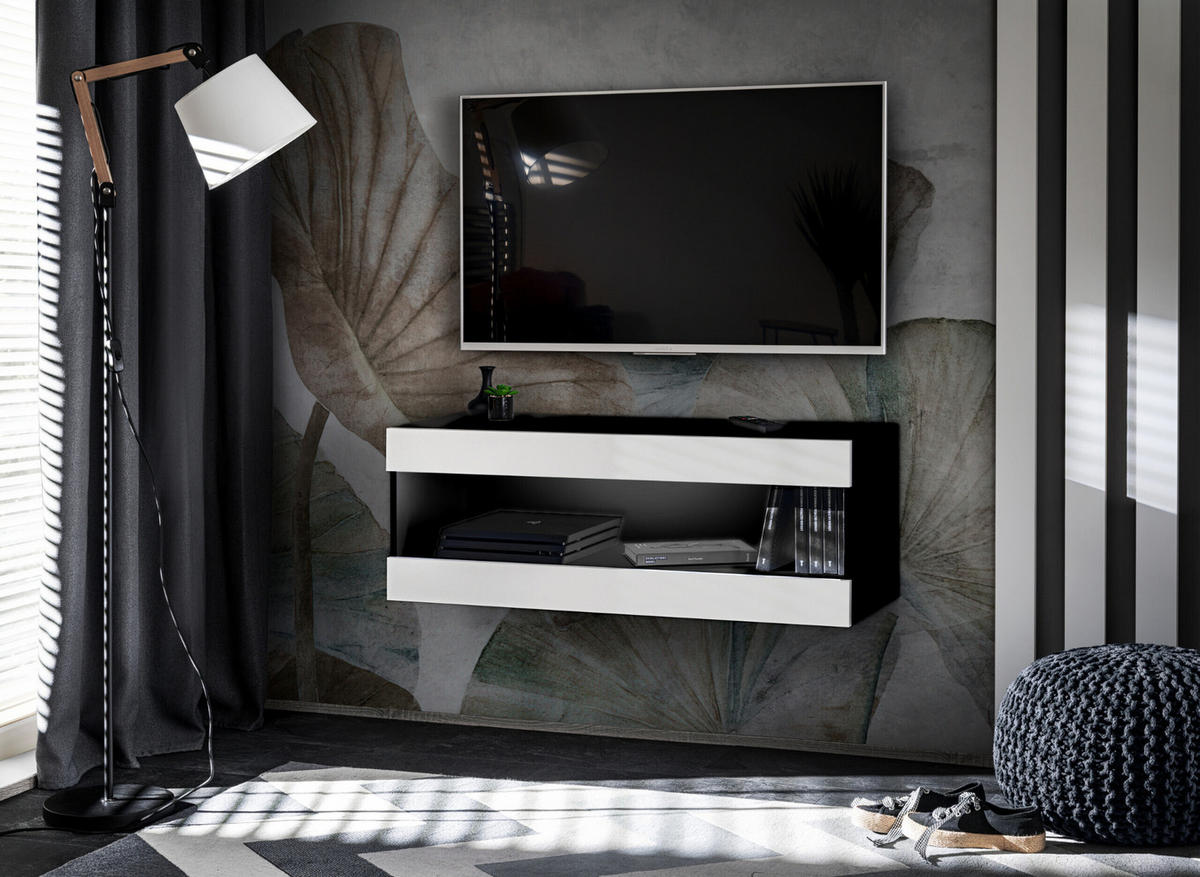 HÄNGEBOARD TV TIVOLI RTV2 Offener Raum Schwarz + Weiß - Schwarz/Weiß, Glas/Holzwerkstoff (100/36/35cm) - Komodee