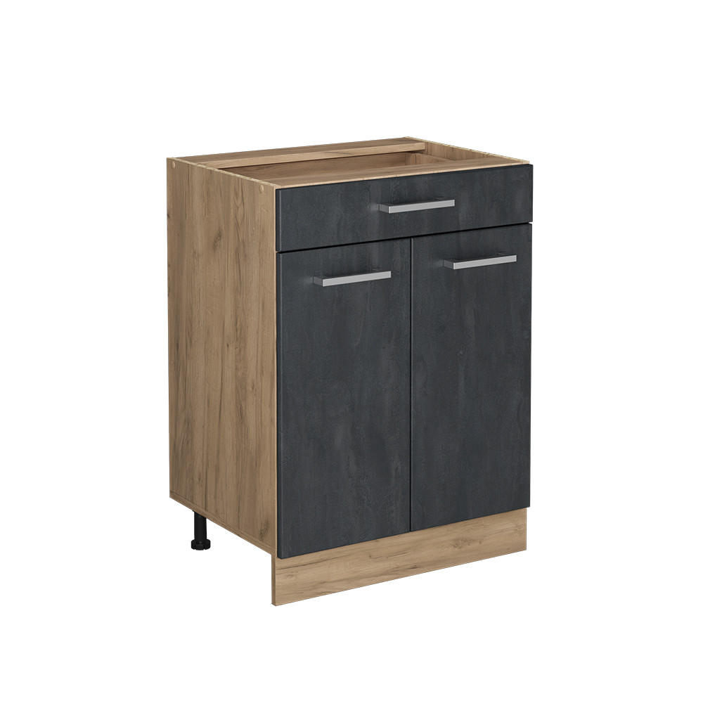 KÜCHENUNTERSCHRANK R-Line Schwarz Beton 60 cm ohne Arbeitsplatte - Honigeiche/Eiche Wotan, Holzwerkstoff (60/81.6/46cm) - Vicco