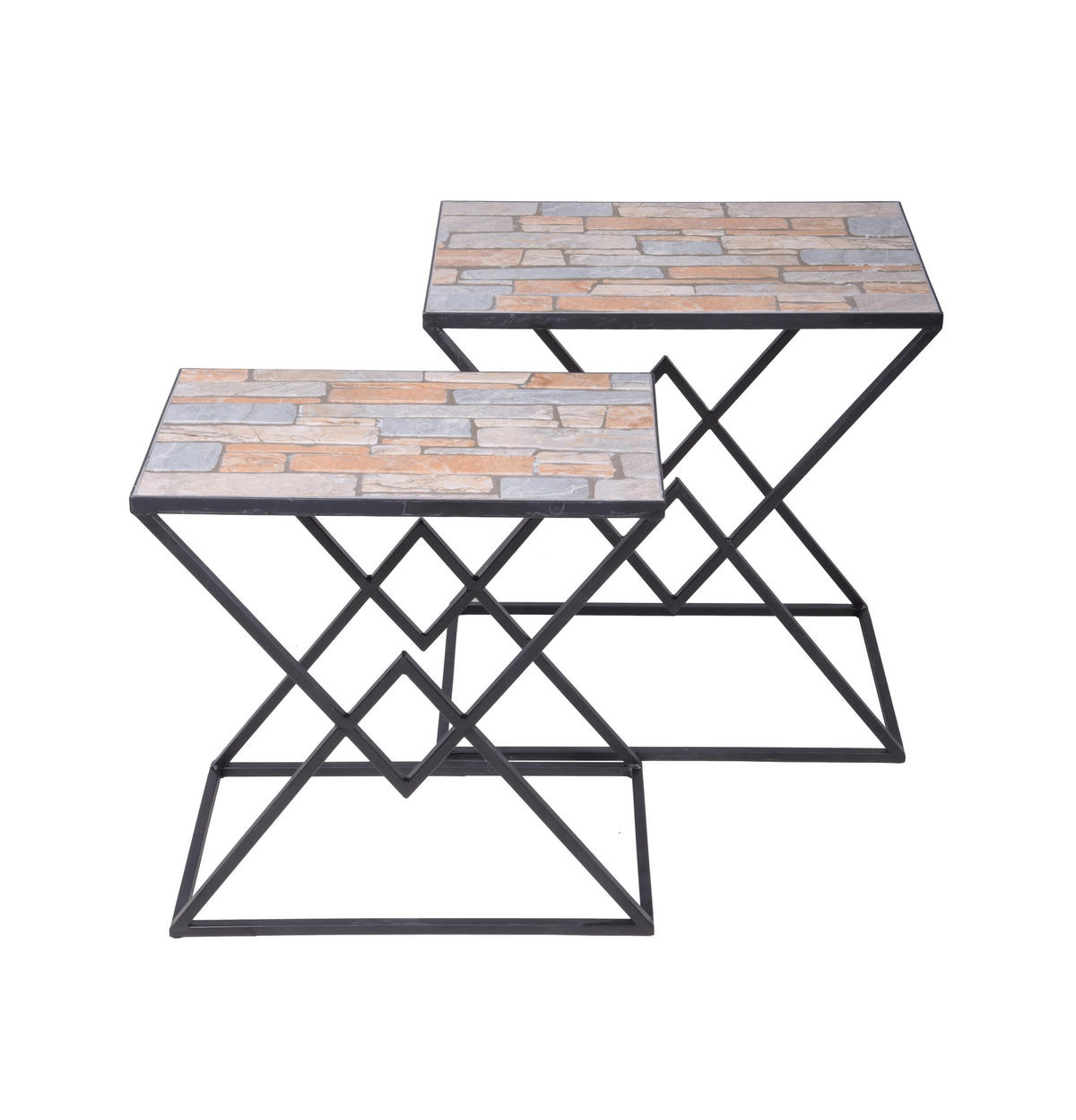 BEISTELLTISCH Ebba 2er Set Stahl Schwarz 56,5x36x55cm - Schwarz, Metall (55/36/56.5cm) - DELUKE