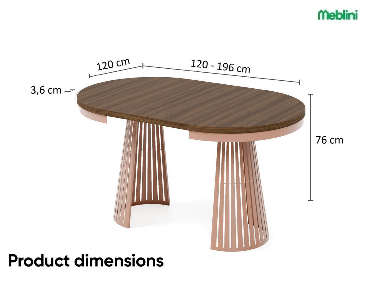 ESSTISCH Cone Bis - Haselnussfarben/Kupferfarben, Holzwerkstoff/Metall (120/120/76cm) - Meblini