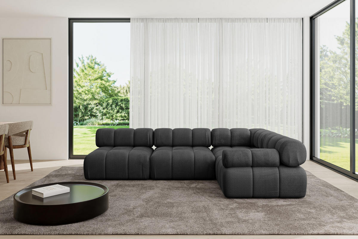 ECKSOFA modulares Sofa Mende-L2 - 285x190x70 cm Schwarz Velours - Schwarz, Holzwerkstoff/Textil (285/190cm) - ALTDECOR