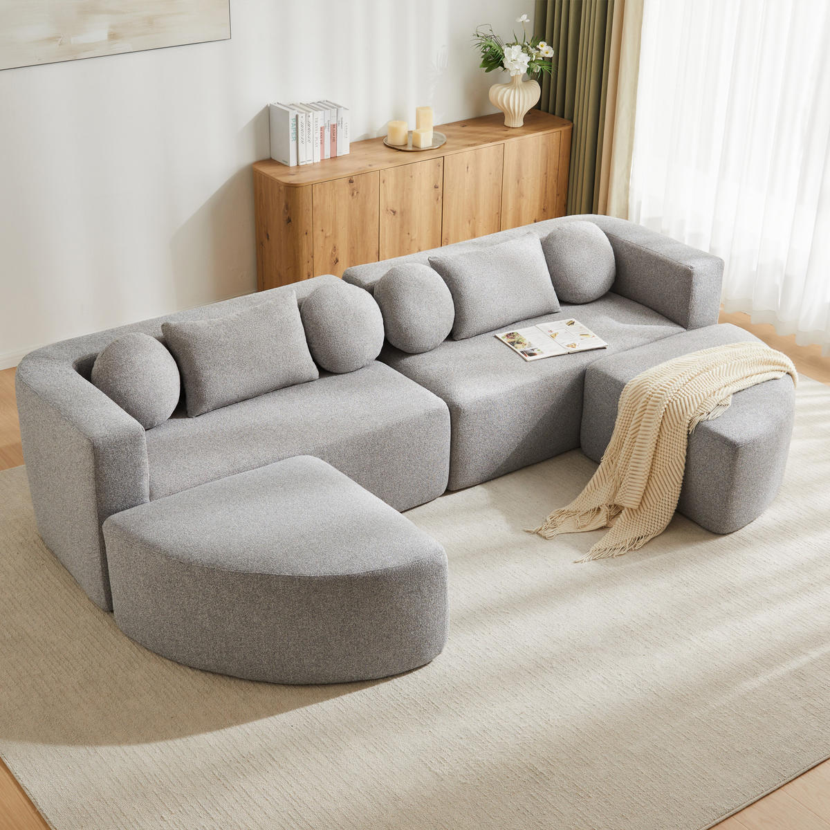 SCHLAFSOFA Grau Cloud Chenille modular Schlaffunktion 292cm - Grau, Textil (165/68/292cm) - FLIEKS
