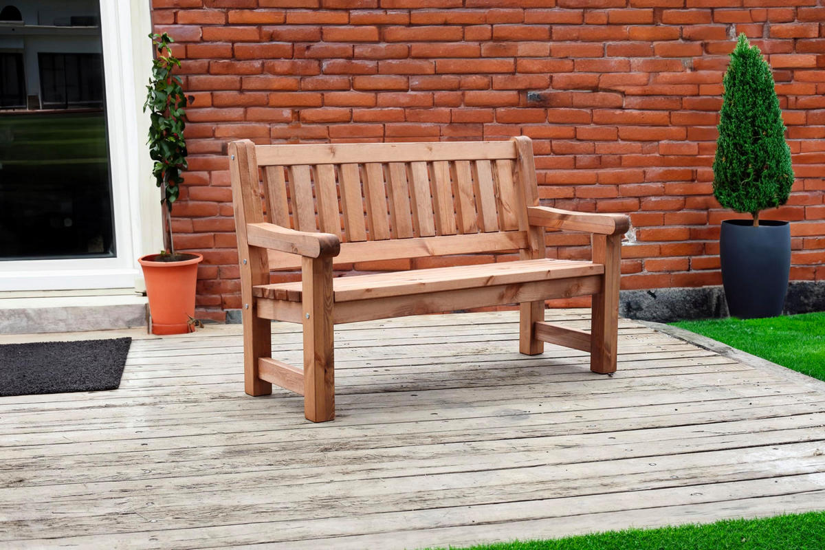 GARTENBANK Tobias 2-Sitzer Terrassenbank - Kieferfarben, Holz (124/96/69.5cm) - DELUKE