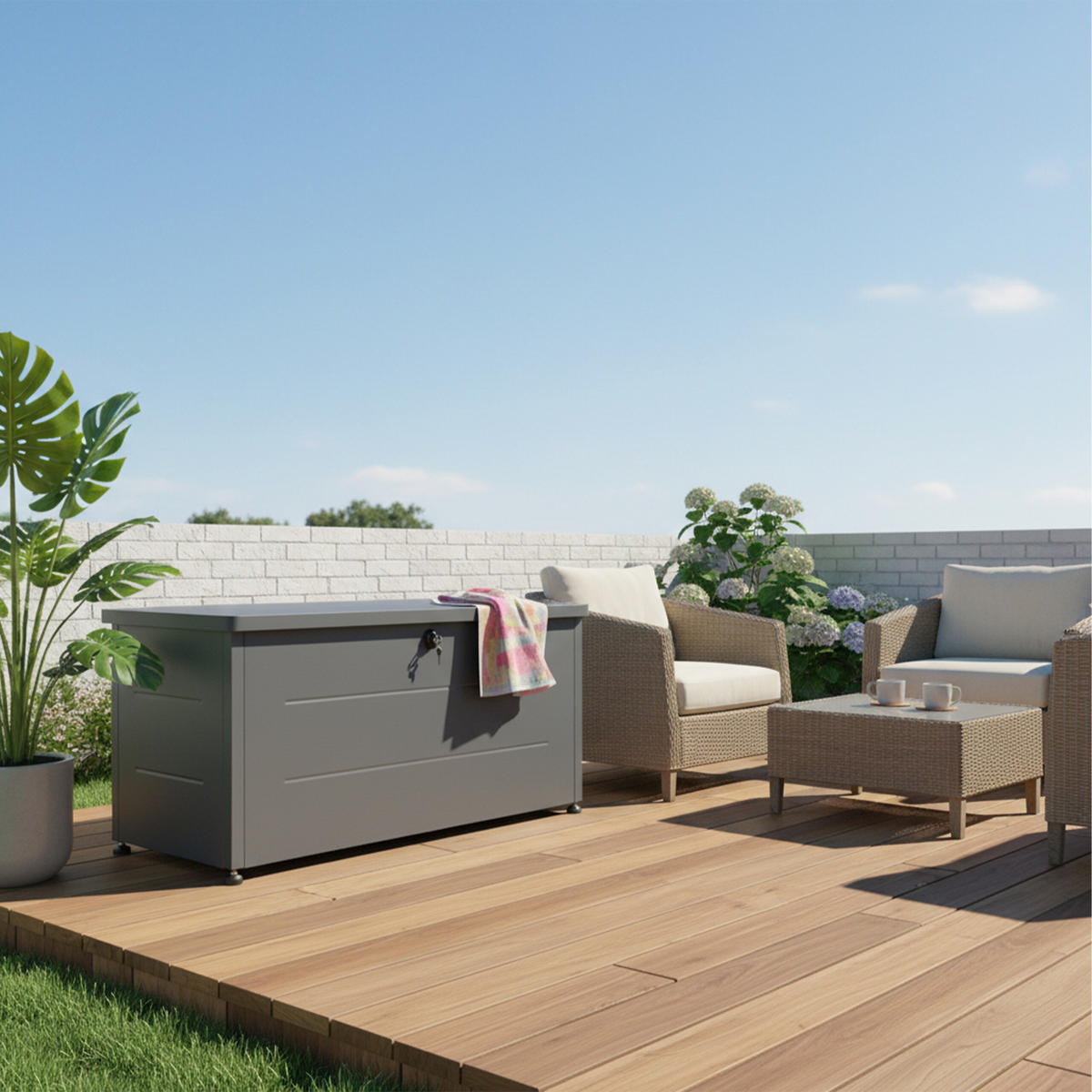 GARTENBOX - Schwarz, Kunststoff/Metall (115/59/50cm) - Relaxdays